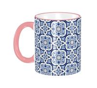 Blue Moroccan Portuguese Ceramic Tile Coffee Mug With Handle Tea Cup Mug Drinking Cups Ceramic Reusable Funny Novelty Coffee Mugs Travel Cup Drinkware Accessories for Home Office Cups Gifts 11oz