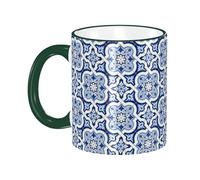 Blue Moroccan Portuguese Ceramic Tile Coffee Mug With Handle Tea Cup Mug Drinking Cups Ceramic Reusable Funny Novelty Coffee Mugs Travel Cup Drinkware Accessories for Home Office Cups Gifts 11oz