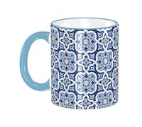 Blue Moroccan Portuguese Ceramic Tile Coffee Mug With Handle Tea Cup Mug Drinking Cups Ceramic Reusable Funny Novelty Coffee Mugs Travel Cup Drinkware Accessories for Home Office Cups Gifts 11oz