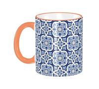 Blue Moroccan Portuguese Ceramic Tile Coffee Mug With Handle Tea Cup Mug Drinking Cups Ceramic Reusable Funny Novelty Coffee Mugs Travel Cup Drinkware Accessories for Home Office Cups Gifts 11oz