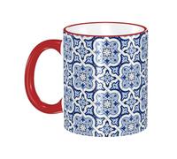 Blue Moroccan Portuguese Ceramic Tile Coffee Mug With Handle Tea Cup Mug Drinking Cups Ceramic Reusable Funny Novelty Coffee Mugs Travel Cup Drinkware Accessories for Home Office Cups Gifts 11oz