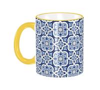 Blue Moroccan Portuguese Ceramic Tile Coffee Mug With Handle Tea Cup Mug Drinking Cups Ceramic Reusable Funny Novelty Coffee Mugs Travel Cup Drinkware Accessories for Home Office Cups Gifts 11oz