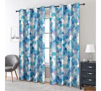Blue Mosaic Blackout Curtains for Bedroom, Geometric Abstract Modern Pattern Thermal Eyelet Drapes for Living Room, 90x108 Inch 2 Panels, Home Decoration - Q582