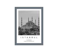 Blue Mosque Travel Print Istanbul Wall art Black and white Poster A4 Print in Grey frame 24.5 X 33cm (9.6x13inch)
