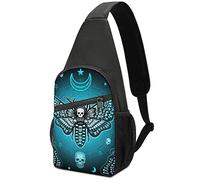 Blue Moth Dead Head, Mystical Circle, Skull, Moon, Stars Occultism Adjustable Fanny Waist Pack Pouch, Crossbody Durable Runners Bag Wallet for Sports Cycling Gym Hiking Fitness Women Men