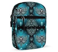 Blue Moth Dead Head, Mystical Circle, Skull, Moon, Stars Occultism Adjustable Fanny Waist Pack Pouch, Waterproof Crossbody Runners Bag Wallet for Gym Hiking Fitness Women Men 6.1 x 2.2 x 7.9 inch