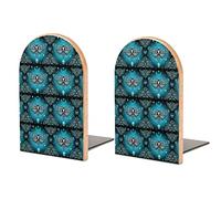 Blue Moth Dead Head, Mystical Circle, Skull, Moon, Stars Occultism Book Shelf Holder, Bookends Book Stand for School Home Office Desks Library Books Movies DVDs Files Magazines S