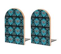 Blue Moth Dead Head, Mystical Circle, Skull, Moon, Stars Occultism Book Shelf Holder, Bookends Book Stand for School Home Office Desks Library Books Movies DVDs Files Magazines M