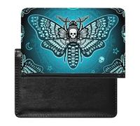 Blue Moth Dead Head, Mystical Circle, Skull, Moon, Stars Occultism Women's Passport Protector, Men's Passport Protector, PU Travel Passport Protector for Women Men Worker 5.8 x 3.9 x 0.4 inch