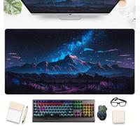 Blue Mountain Desk Mat Computer Mat XXL Large Extended Mouse Pad Gaming Table Setup Desk Pad, Cute Western at Night Laptop Keyboard and Mouse Mat for Women Office Desk Decor Gamer Gift 31.5"x15.75"