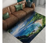 Blue Mountain Lake Area Rug Green Tropical Plants Scene Carpet Low-Pile Cozy Thin Rug Machine Washable Non-slip Nature Floor Mat for Cabin Living Room Stylish Home Decor 200x300cm