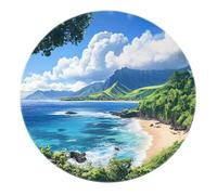 Blue Mountain Lake Round Area Rug Green Tropical Plants Scene Carpet Low-Pile Cozy Thin Rug Machine Washable Non-slip Nature Floor Mat for Cabin Living Room Stylish Home Decor 160cm