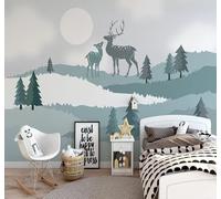 Blue Mountain Peaks Trees Elk Sunrise 3D Wallpaper Easy Install Feature Office Living Room Sofa Bedroom TV Background Wall Decoration-250cm×170cm