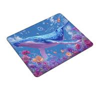Blue Mouse Mat 26 x 21 cm Small Mouse Pad Dolphin Waterproof Mousepad Gaming Desk Accessories, Anti-slip Rubber Base Mousemat with Stitched Edge for Office, Learning, Gaming, Gifts for Men S0-1140