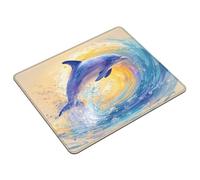 Blue Mouse Mat 26 x 21 cm Small Mouse Pad Dolphin Waterproof Mousepad Gaming Desk Accessories, Anti-slip Rubber Base Mousemat with Stitched Edge for Office, Learning, Gaming, Gifts for Men S0-1242