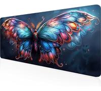Blue Mouse Mat 700x300x3mm Large Gaming Mouse Pad Butterfly Keyboard Mat Stitched Edges, Non Slip Rubber Base, Waterproof Soft Cloth, Computer Accessories for Home Office Decor, Gifts PjY7412 S-E