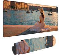 Blue Mouse Mat 800x300x3 mm Large Gaming Mouse Pad Lake Desk Mat with Stitched Edges, Mousepad Non Slip Rubber Base, Waterproof Keyboard Desk Pad, Office Accessories for Home Decor, Gifts w-1673