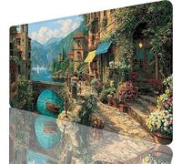 Blue Mouse Mat 800x300x3 mm Large Gaming Mouse Pad Small Town Desk Mat with Stitched Edges, Mousepad Non Slip Rubber Base, Waterproof Soft Desk Pad, Pc Accessories for Home Office Decor, Gifts l-851