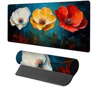 Blue Mouse Mat Gaming, Flower Mouse Pad 600x300x3mm, Extended XXL Desk Mat Large with Stitched Edges, Improved Precision and Speed Non-Slip Rubber Base Mousepad for Office Accessories, Gifts H-8665
