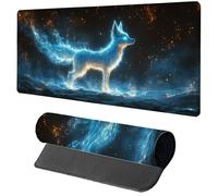 Blue Mouse Mat Gaming, Fox Mouse Pad 800x300x3mm, Extended XXL Desk Mat Large with Stitched Edges, Improved Precision and Speed Non-Slip Rubber Base Mousepad for Office Accessories, Gifts O-7995