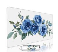 Blue Mouse Mat Large Gaming Mouse Pad Flower Computer Keyboard Pads xxl 1000x500x3mm Waterproof Smooth Cloth Surface with Rubber Base Non-Slip Desk Matt with Stitched Edges for Laptop, Office w-2050