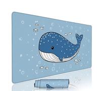 Blue Mouse Mat Large Gaming Mouse Pad Whale Computer Keyboard Pads xxl 1200x600x3mm Waterproof Smooth Cloth Surface with Rubber Base Non-Slip Desk Matt with Stitched Edges for Laptop, Office w-371