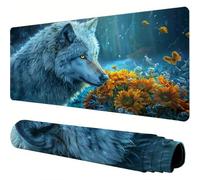 Blue Mouse Mat Wolf Desk Mat 1600x800x3mm Mouse Pad Large, Waterproof Mousepad with Stitched Edges and Non-Slip Rubber Base Mousemat, Desk Accessories for Men, Work From Home Essentials Gifts J1-501