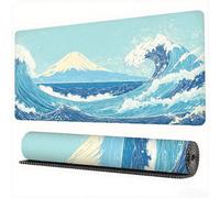 Blue Mouse Pad 700 x 400 x 3 mm XXL Desk Mat Ocean Waves Mouse Mat, Extended Japanese Mousepad, Large Desk Pad with Non-Slip Base and Stitched Edge Office Accessories for Gaming Work Laptop, Model313