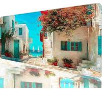 Blue Mouse Pad,700x300x3mm Mouse Mat Small Town Desk Mat Large, Soft Smooth Surface with Anti-Slip Rubber Base Mousepad Waterproof, Durable, Extended Length Desk Pad for Christmas Decorations N1-384