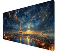 Blue Mouse Pad Large 900x400x3 mm, Eiffel Tower Gaming Mouse Pad Waterproof Desk Mat with 3MM Stitched Edges, Non-Slip Rubber Base Mousepad Computer Accessories for Gaming, PC, Office -yym2509A3