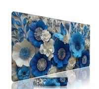 Blue Mouse Pad Large Gaming Keyboard Pads 27.6x11.8x0.12 inch Computer Full Desk Mat Waterproof with Rubber Base Non-Slip xxl Flower Laptop Mat Gaming Accessories with Stitched Edges for Office w-352