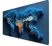 Blue Mouse Pad World Map Large Mouse Mat, Gaming Desk Mat Soft Smooth Surface and Anti-Slip Rubber Base Waterproof Soft Cloth, Desk Accessories for Men, Home Office, Computer (Blue 100 x 50cm) e1264