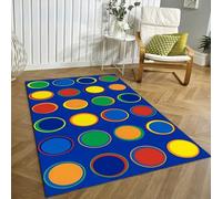 Blue Multi-Colour Circle Area Rug, 180x300cm Bright Spotty Patterned Kids Carpet, Soft, Non-slip, Large-Area Indoor Rug, Modern Geometric Educational Play Rugs for Children Bedroom Playroom Lounge