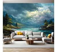Blue Murals Photo Wallpaper Mountains and Rivers Non-Woven Premium Art Print Fleece Wall Mural Poster Picture Design Modern Boy Girl Bedroom Home Decor 350 x 256cm