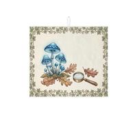 Blue Mushroom Dish Drying Mats for Kitchen Counter, Vintage Floral Absorbent Mat, Autumn Nature Microfiber Drying Pad for Kitchen Counter Protector 16x18 Inch