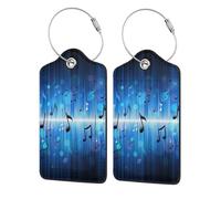 Blue Music Note,Luggage Tags Pu Leather Name Tag Travel Suitcase Identifier ID Tags Durable Luggage Label 2 pcs