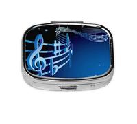 Blue Music Print Pill Box 2 Compartment Medicine Pill Case,Portable for Pocket Or Purse Pill Box Decorative Metal Medicine Organizer