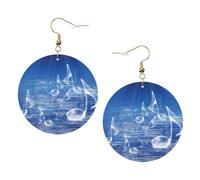 Blue Musical Note Printed Faux Leather Earrings Set For Women, 1 Pair Lightweight Dangle Drop Pierced Earrings Jewelry Gifts For Women