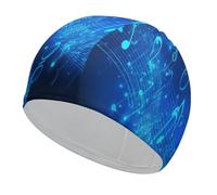 Blue Musical Notes Bathing Cap High Elasticity Swimming Caps Fit Both Long Hair Short Hair Comfortable Large Shower Cap for Drag Reduction and Hair Protection