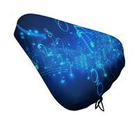 Blue Musical Notes Bike Seat Cover Water-Repellent Exercise Bike Seat Cushion Bicycle Saddle Cover with Drawstring Rain Snow Dust Covers for City Mountain Road Biking