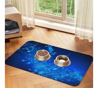 Blue Musical Notes Dog Food Mats for Floors, 16x24 Inch Non-Slip Super Absorbent Pet Food Mat, Dishwasher Dog Mat for Food and Water, Cute Rubber Quick Dry Pet Feeding Mat for Dogs Puppy Cats