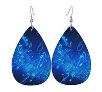 Blue Musical Notes Faux Leather Teardrop Earrings, Fashion Lightweight Drop Dangle Earrings Leather Earrings For Women Weddings, Parties, Ceremonies, Banquets, Gifts