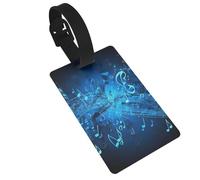 Blue Musical Notes Luggage Tag PVC Travel Bag Tag with Strap ID Card Label for Suitcase Backpack Carry On Baggage Identifier