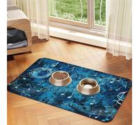 Blue Musical Notes Pet Feeding Mat 30x45cm, Absorbent Dog Mat for Food and Water Bowl, PU Leather Cat Food Mat Waterproof Dog Bowl Mats Quick Dry Pet Placemats-No Stains