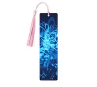 Blue Musical Notes Print 5pcs Wooden Bookmarks with Tassels, Reading Page Markers Book Marks, Gifts for Men Women