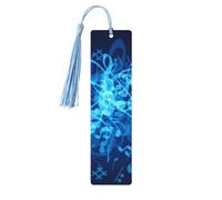 Blue Musical Notes Print 5pcs Wooden Bookmarks with Tassels, Reading Page Markers Book Marks, Gifts for Men Women