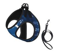 Blue Musical Notes Print Dog Harness with Leash Set with Thickened Padded Vest for Extra-Small/Small Medium Dogs