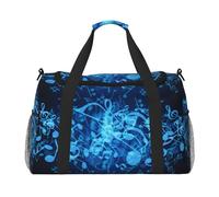 Blue Musical Notes Print Womens Sports Bags Travel Bag - Gym Tote Bag with Compartment,Duffel Bags for Men,Ladies Holdall,Carry On Weekend Travel Handbags for Women