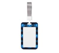 Blue Musical Notes Printed Id Badge Holder with Neck Strap Vertical Waterproof Name Card Holder for Office School
