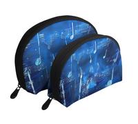 Blue Musical Notes Printed Makeup Bags 2-Piece Portable Shell Travel Toiletry Bag Cosmetic Organizer Bag for Women
